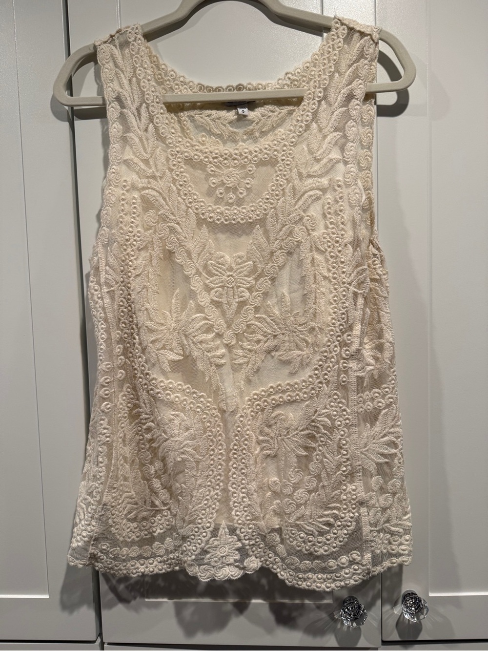 Express Embroidered Sleeveless Sheet Lace Tank Top with tank under - Cream